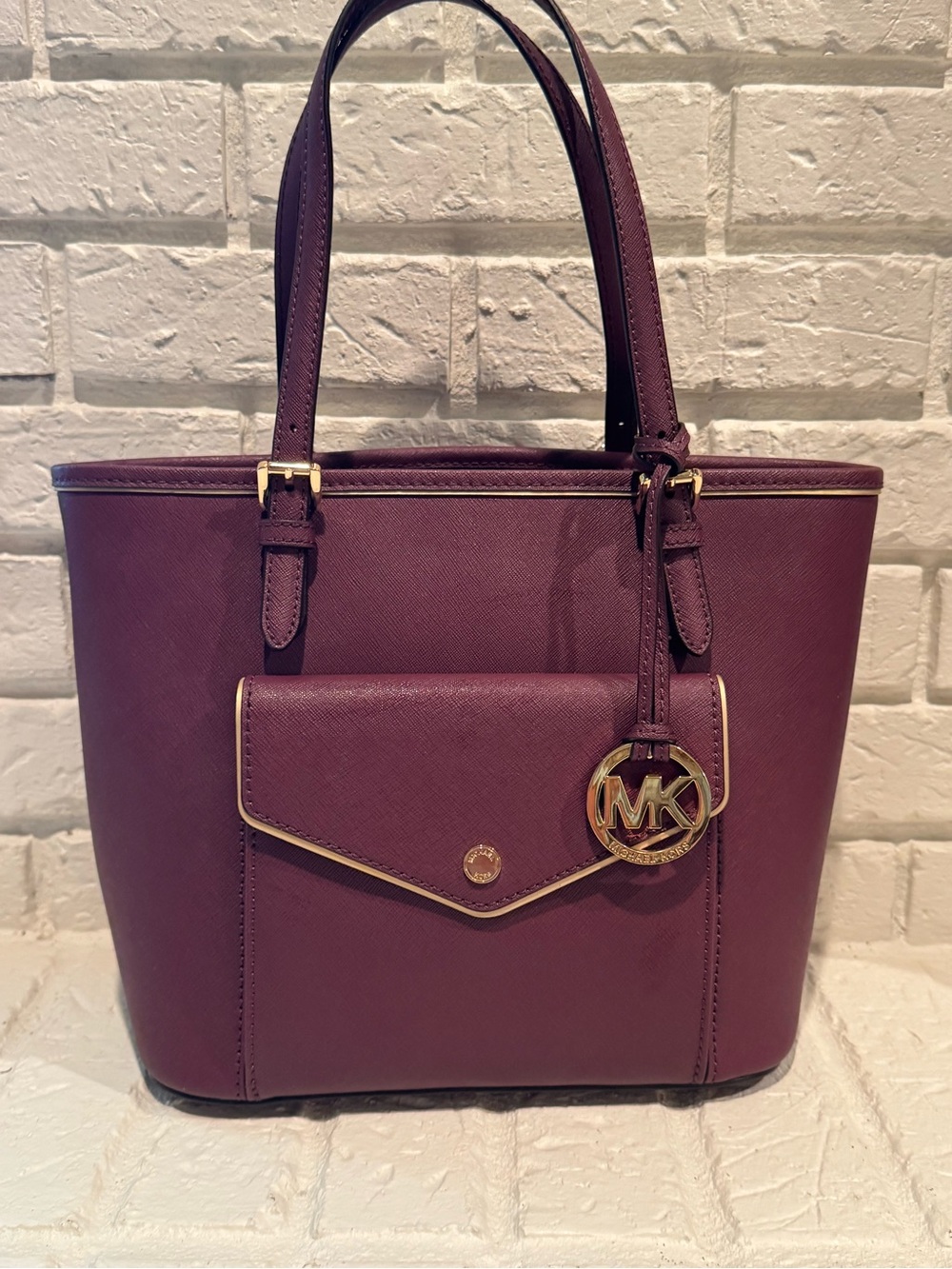 Michael Kors Plum Saffiano Tote with Gold Accents